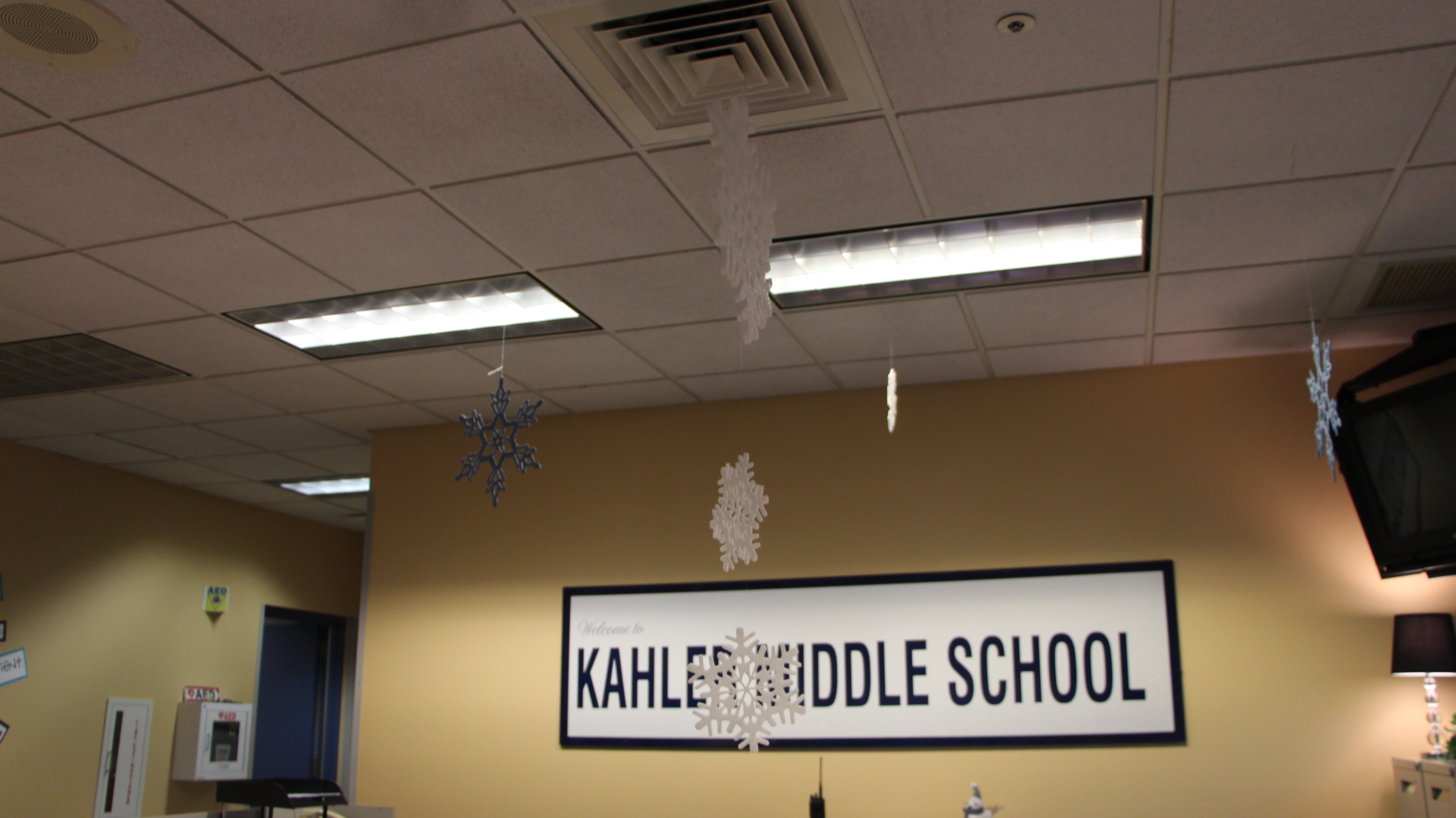 Kahler front office Holiday season decorations.