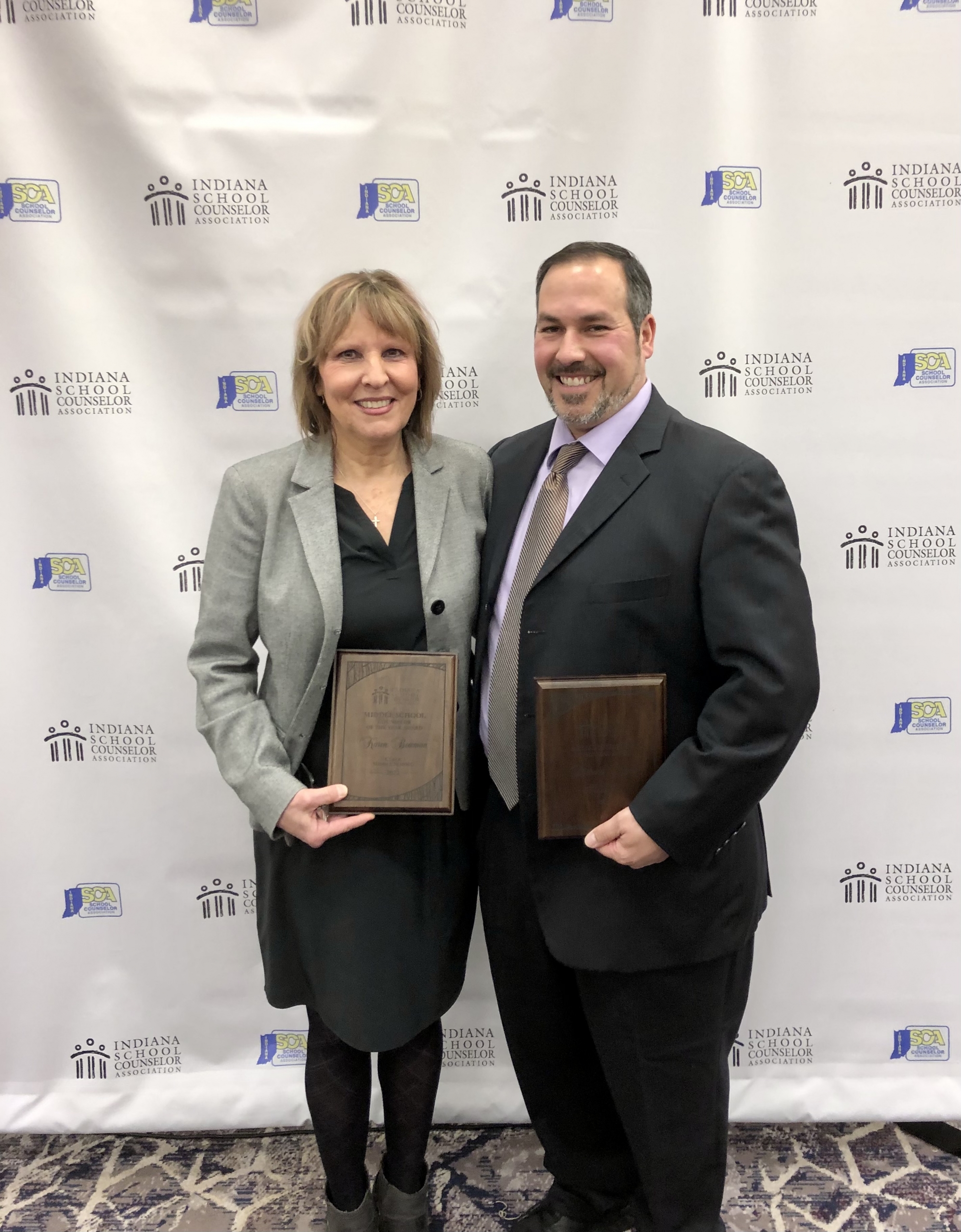 On Friday, November 12th, two Lake Central staff members were honored by the Indiana School Counselor Association. Karen Bowman, counselor at Clark Middle School, was named the Indiana Middle School Counselor of the Year. And Richard Moore, Associate Principal at Lake Central High School, was named the Indiana School Administrator of the Year. Congratulations to both for receiving these much deserved awards for their outstanding service to our students and our school community.