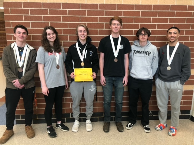 Congratulations to all LC students who earned medals at the recent statewide competition held in Indianapolis. From left to right in the picture: Hunter Helson (12): Bronze - Digital Cinema Kadence Kissinger (11): Bronze - Digital Cinema Joseph Heuberger (12): Gold - Cabinetmaking Dylan Dieringer (12): Bronze - Precision Machine Vincent Villa (10): Silver - Automobile Maintenance and Light Repair Caleb Bracey (11): Silver - Criminal Justice