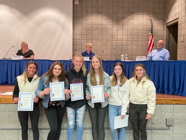 Gymnastic state winners honored at the Board meeting