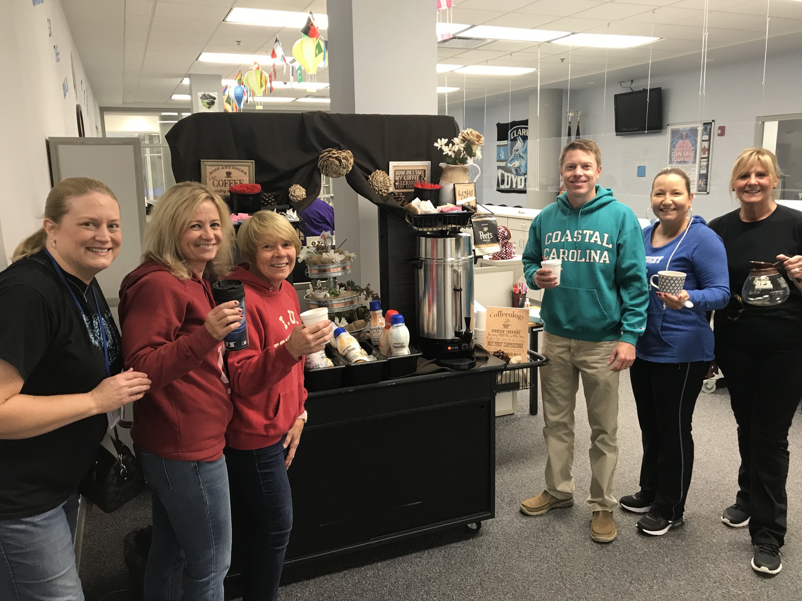 CMS staff enjoying National Coffee Day, thank you Food Service!!