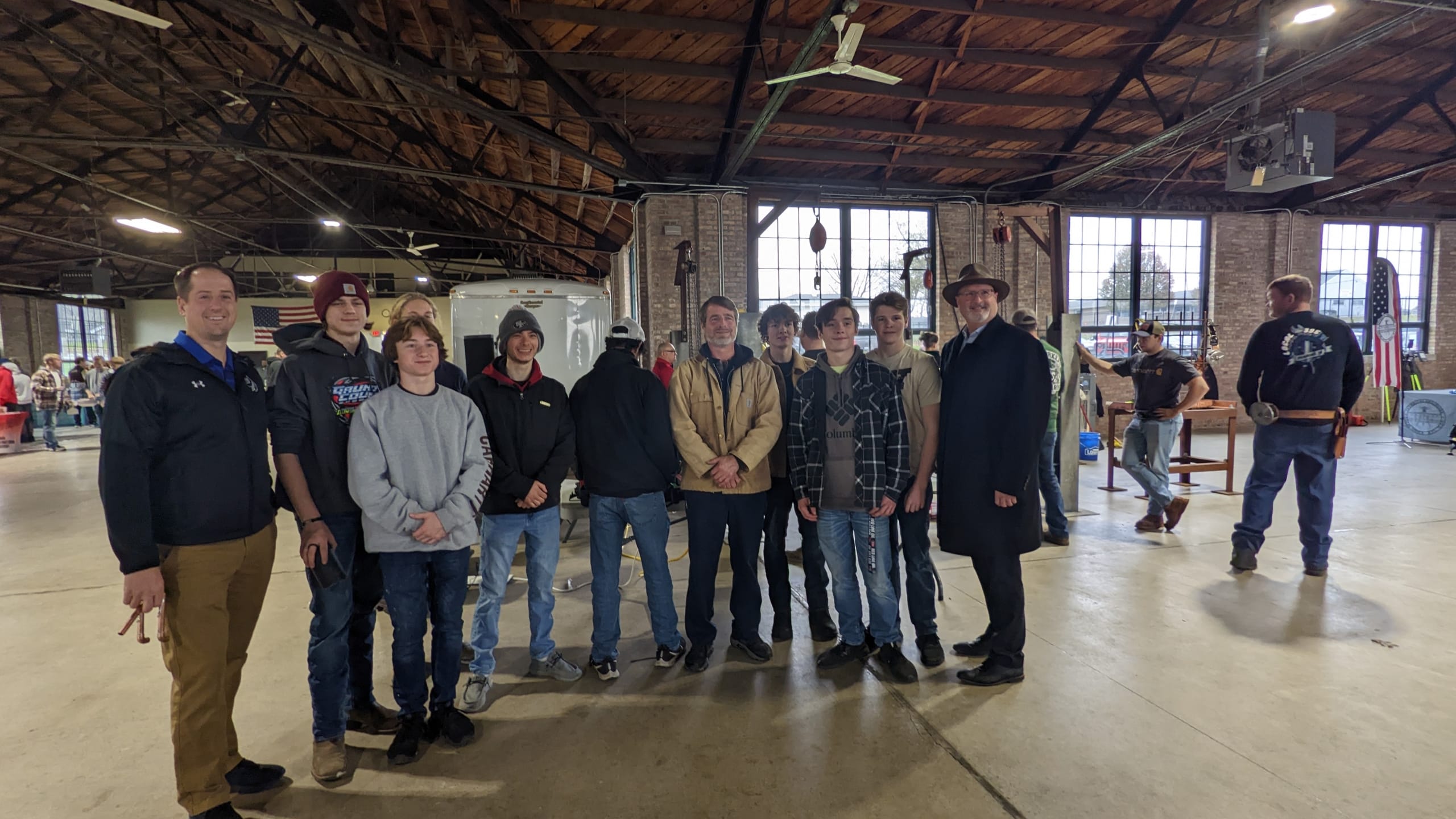 Assistant Principal Mr. Smolinski, Shop Teacher Mr. Richardson, Superintendent Dr. Veracco with some of the Lake Central students that attended the 6th Annual Hands on Construction & Skilled Trades Expo at the Lake County Fairgrounds.