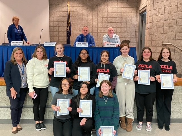 At the 4/17 Board meeting, winners from the FCCLA State Leadership Conference were honored by the Board, Mrs. Novak, and their sponsor Mrs. Schmidt.