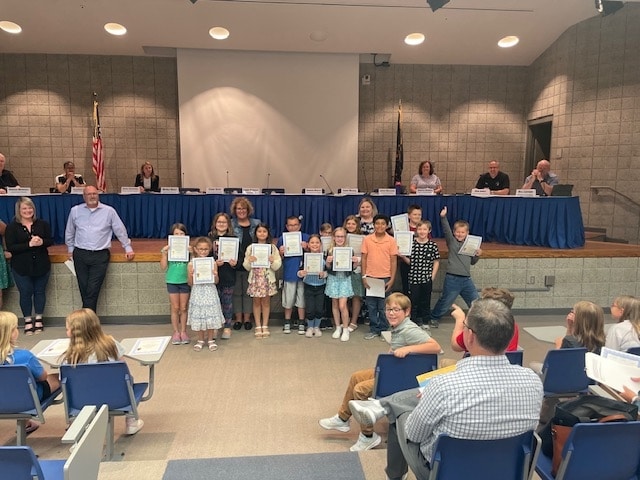 Watson winners of the Word Masters Challenge were honored by the Board, Mrs. Lavin, and Mrs. Thompson.