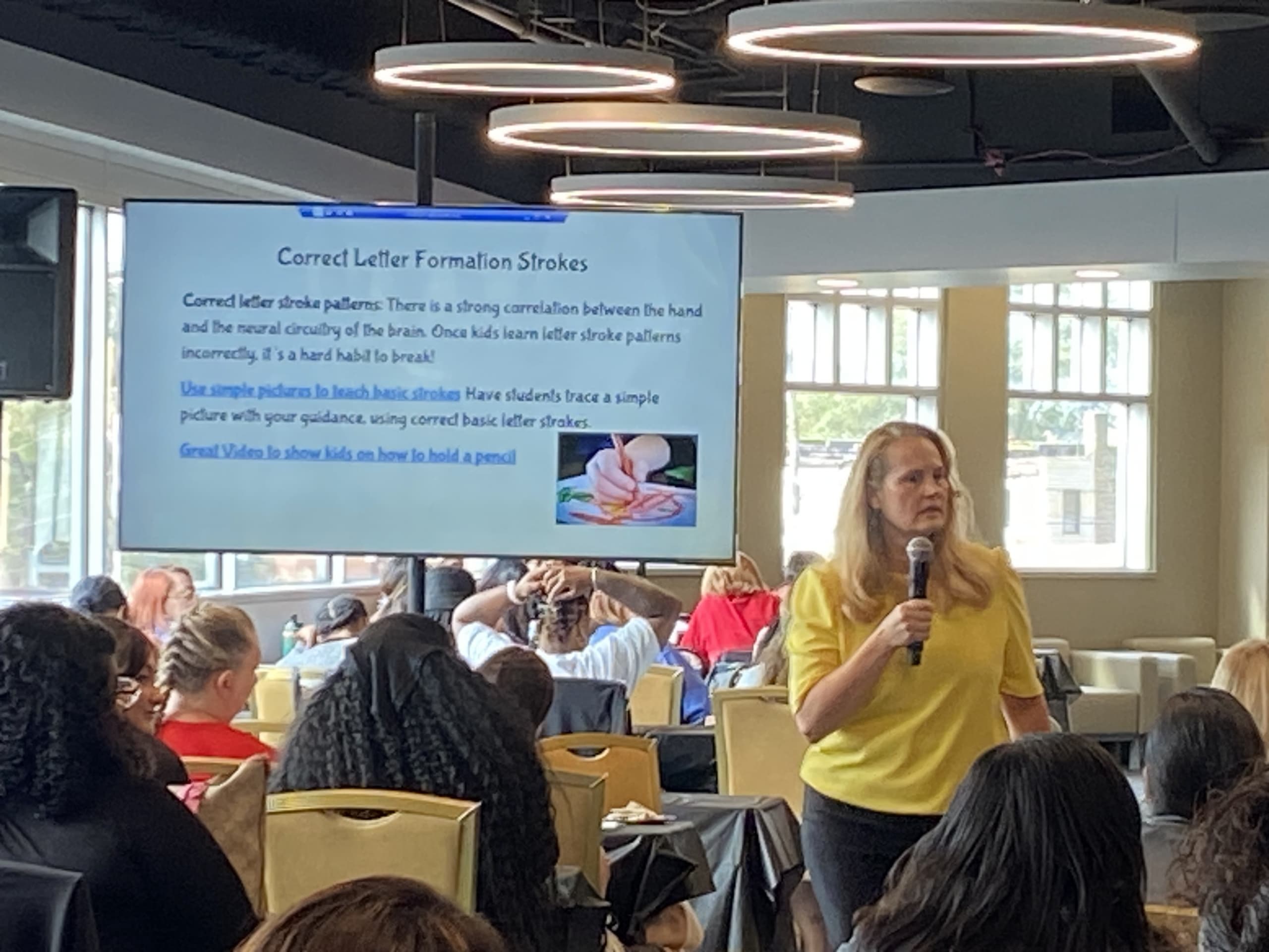 Kim Yelich, Lisa Alessandri, and D'Ann McDermott presented to the staff at Geminus Corporation. They trained them on the transition from preschool to kindergarten. The training was held at the Railcats Stadium in Gary.