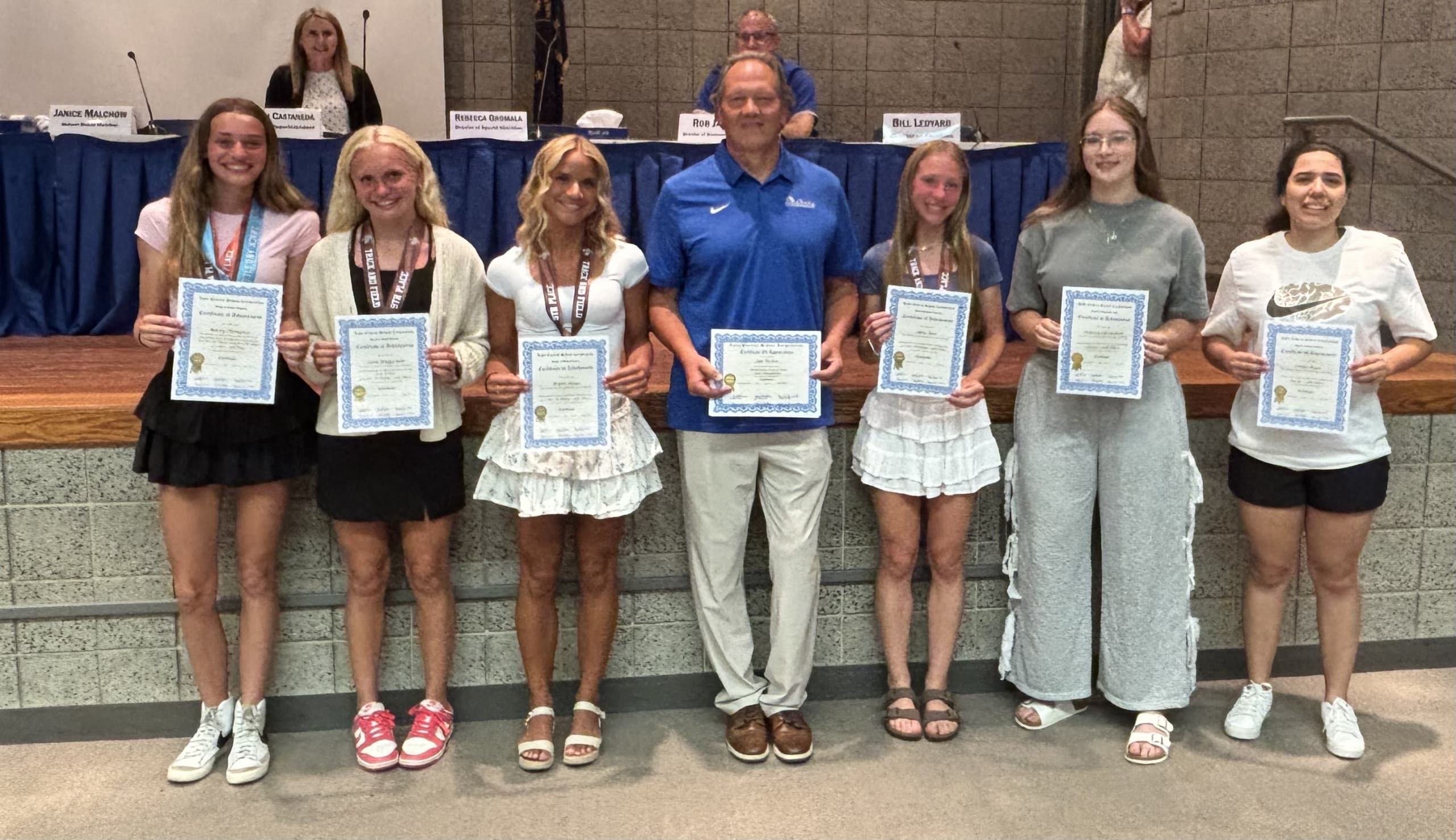 Congratulations to the Girls Track & Field team who qualified several athletes for the IHSAA State Championships at North Central HS on June 7, 2025. Pictured are athletes with Coach Jim Weber.