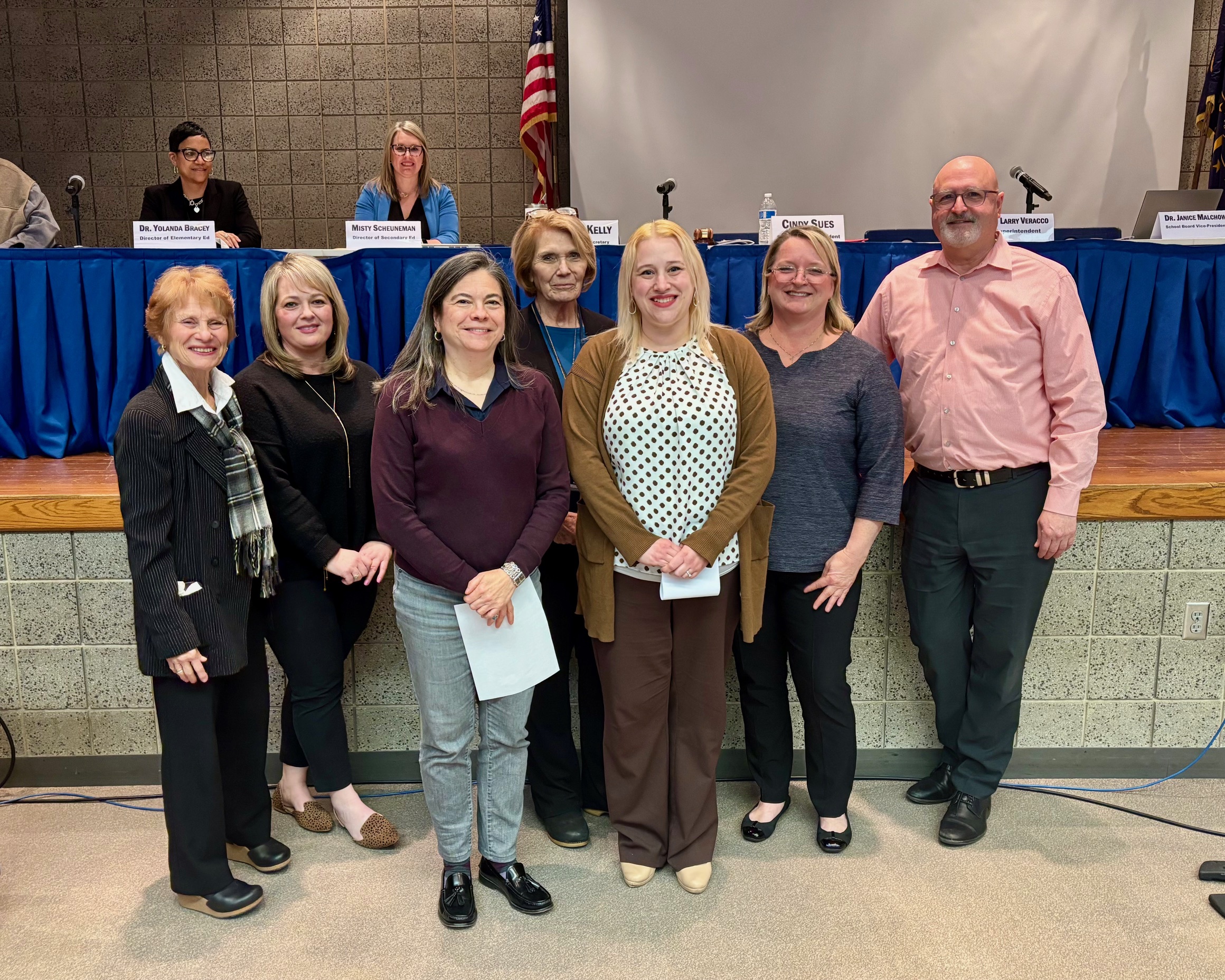 Leta Sena-Lopez and Courtney Palasz receive recognition from the School Board for Kahler Middle School Band being awarded Gold With Distinction and Kahler Choir being awarded Gold & Silver vocals at ISSMA 2026.