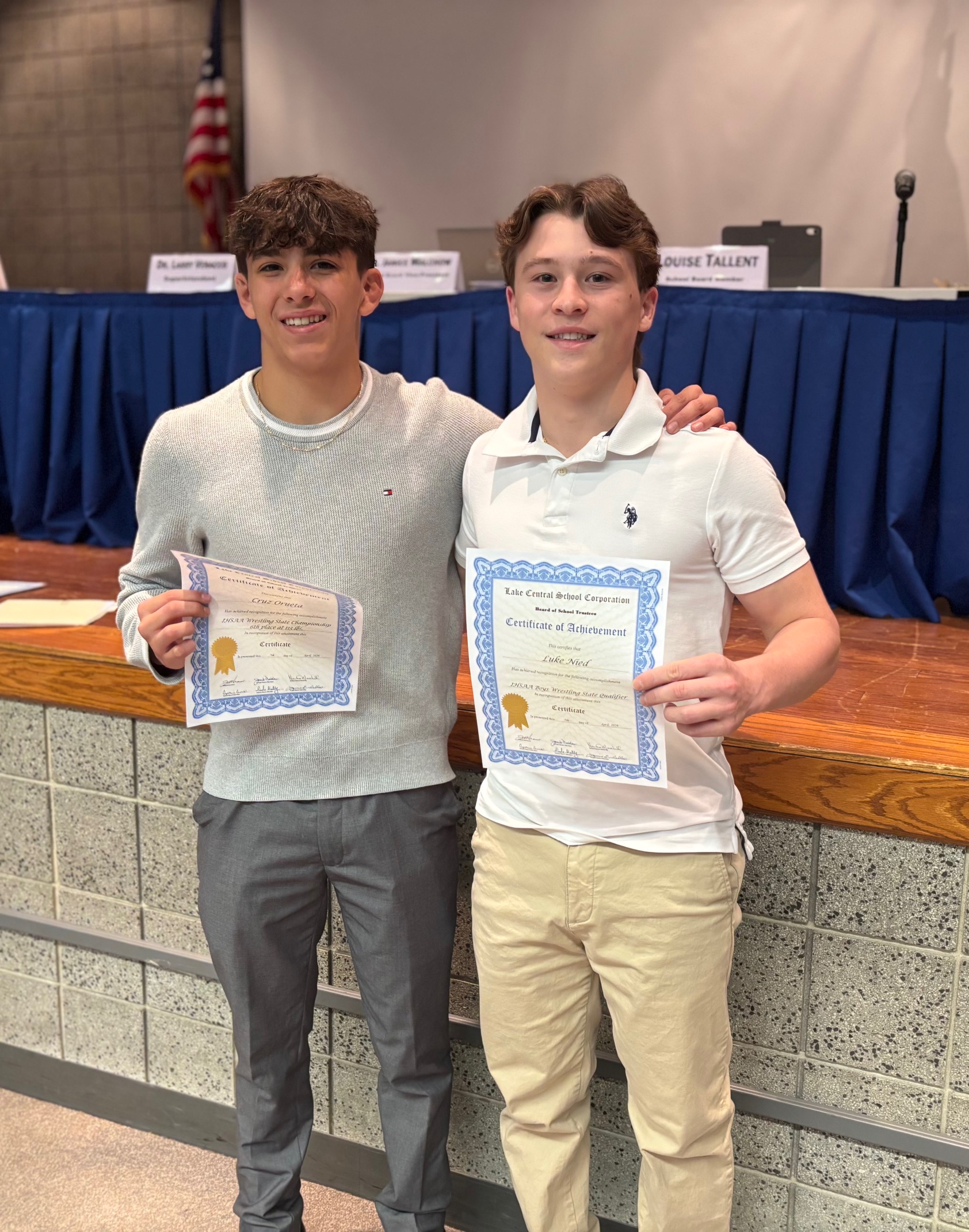 Cruz Orueta (L) 6th Place for Boys Wrestling State Championship, and Luke Nied (R) for Boys Wrestling State Qualifier