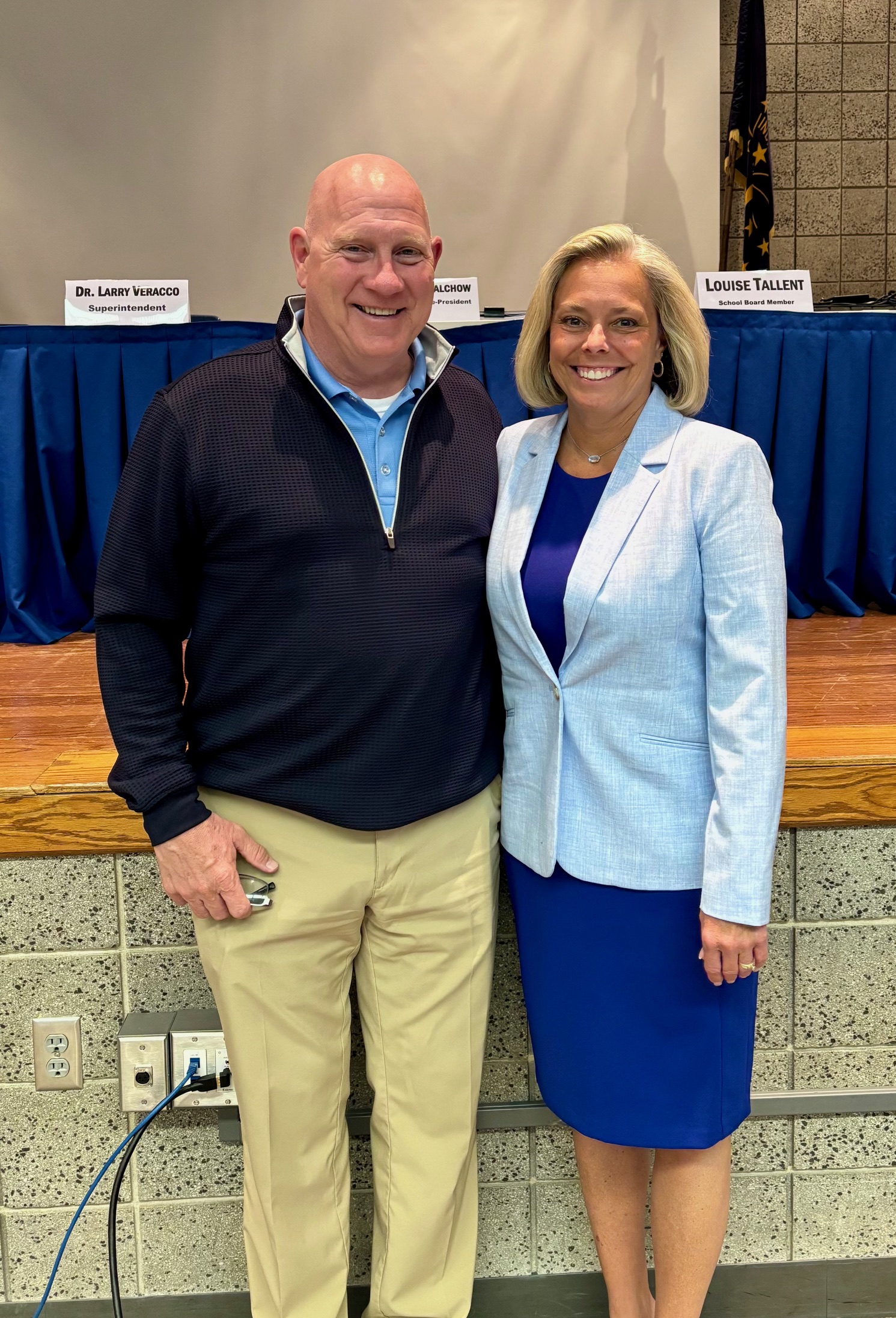 Welcome and congratulations to Mrs. Kristin Peterson who will be the new principal for Clark Middle School. Mrs. Peterson is pictured with her husband at the April 7, 2026 school board meeting