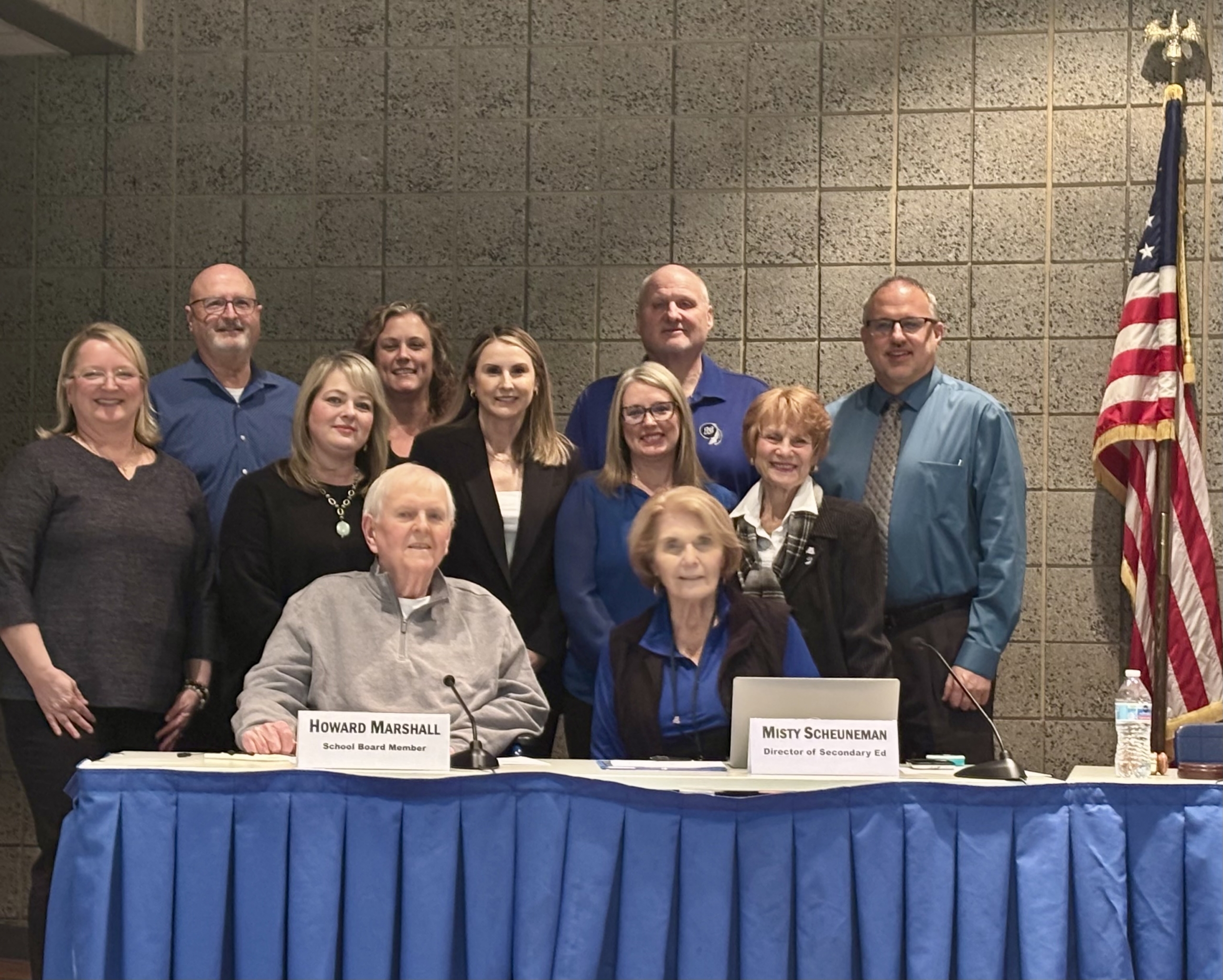 Newly appointed Superintendent Sarah Castaneda pictured with the School Board, Dr. Veracco and Central Office Administrative Team at the February 17, 2026 school board meeting